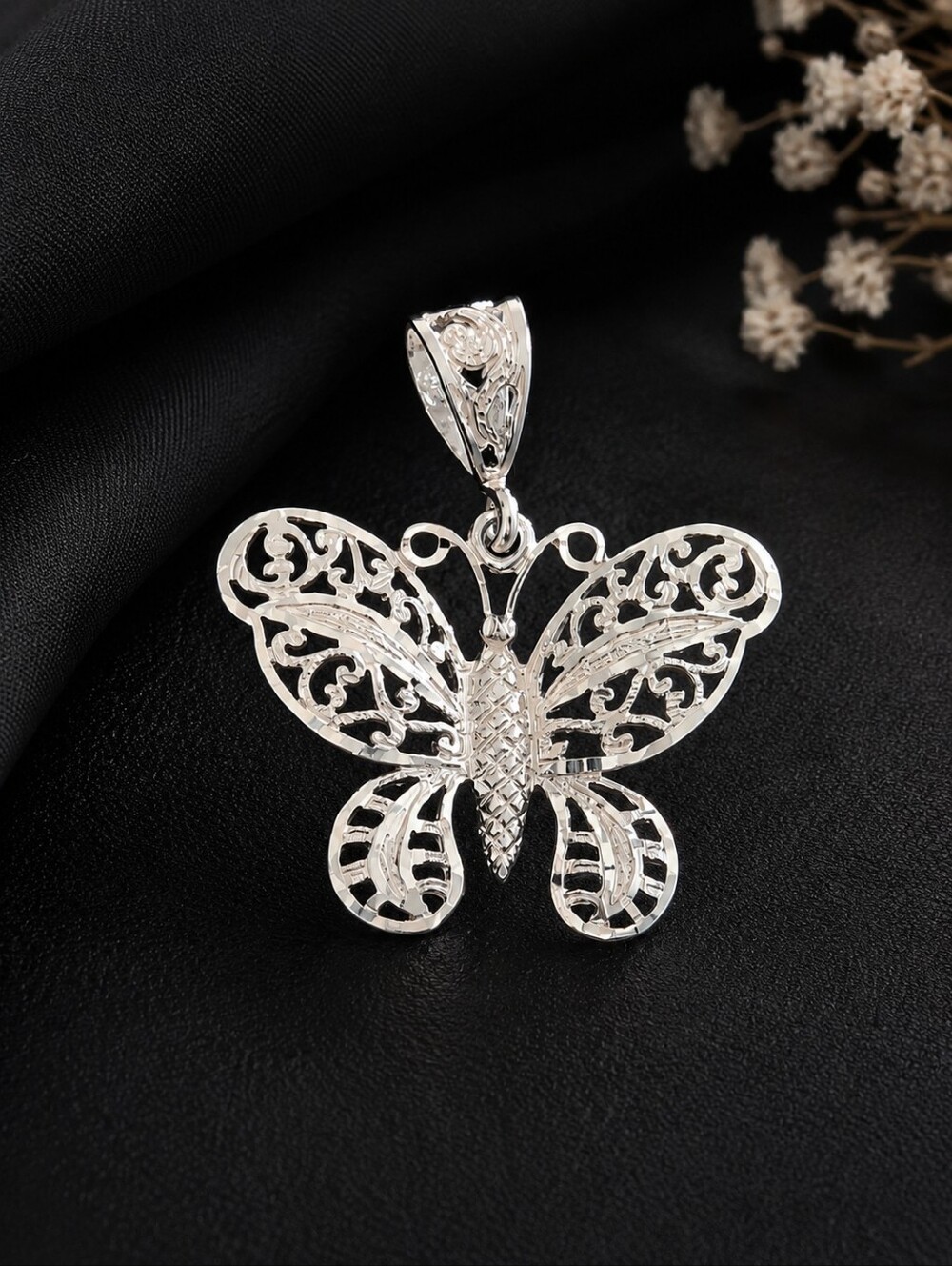 Sterling Silver 925 Filigree Butterfly Pendant Charm